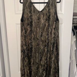 Robbie Bee Silk  Black and Tan Snake Print Midi Dress